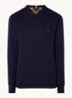Fijngebreide pullover in kasjmierblend met logoborduring - Donkerblauw