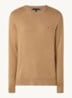 Fijngebreide pullover in kasjmierblend met logoborduring - Lichtbruin