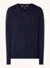 Fijngebreide pullover met logo - Donkerblauw