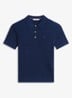 Kabelgebreide polo met logoborduring - Donkerblauw