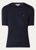 Kabelgebreide top met logoborduring - Donkerblauw