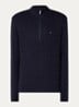 Kabelgebreide trui met halve rits en logo - Donkerblauw