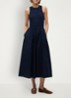Midi jurk met plooien en logoborduring - Donkerblauw