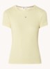 T-shirt met ribstructuur en logoborduring - Lichtgeel