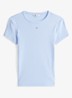 T-shirt met ribstructuur en logoborduring - Blauw