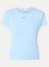 T-shirt met ribstructuur en logoborduring - Blauwgrijs