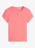 T-shirt met ribstructuur en logoborduring - Roze