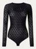 Mermaid stringbody met opengewerkt dessin  - Zwart