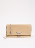 Rock Grained clutch van leer met afneembare schouderriem - Beige