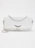 Rock Grained clutch van leer met afneembare schouderriem - Creme