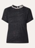 Embellished top van linnen met strass - Zwart